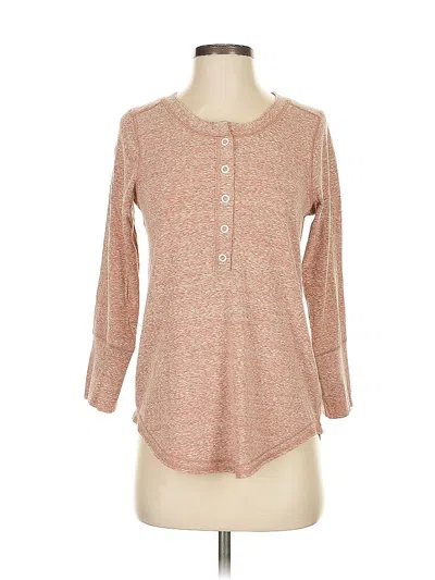 Pre-owned Saturday Sunday 3/4 Sleeve Top Tan Crew Neck Tops In Brown