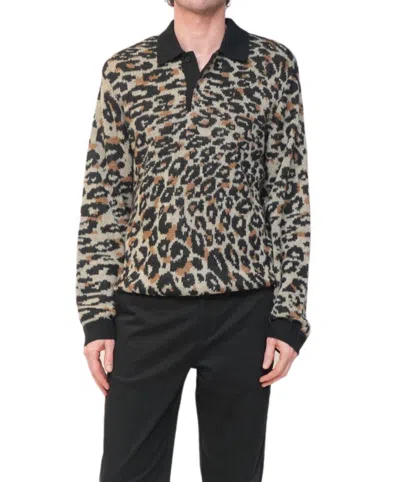 SATURDAYS SURF NYC BEAUCHAMP POLO SWEATER IN LEOPARD PRINT