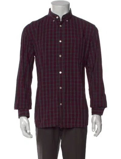 Pre-owned Saturdays Surf Nyc Plaid Print Long Sleeve Shirt In Burgundy