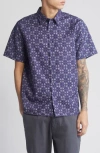 Saturdays Surf Nyc Bruce Block Print Short Sleeve Button-up Shirt In Ocean
