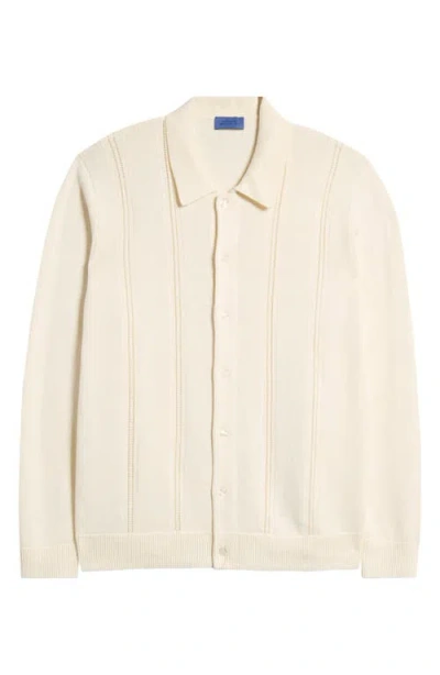 Saturdays Surf Nyc Saturdays Nyc Jahmad Pointelle Cotton & Linen Button-up Polo Sweater In Ivory