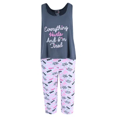 Saturdaze Women's Plus Size Everything Hurts & Tired Capri Set In Grey