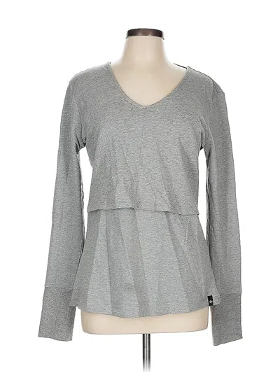 Pre-owned Satva Long Sleeve Top Gray Solid Pattern V Neck Tops