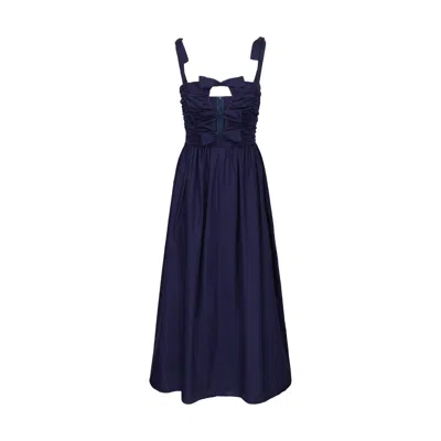Saty Women's Blue Midnight Bow Bodice Organic Cotton Dress