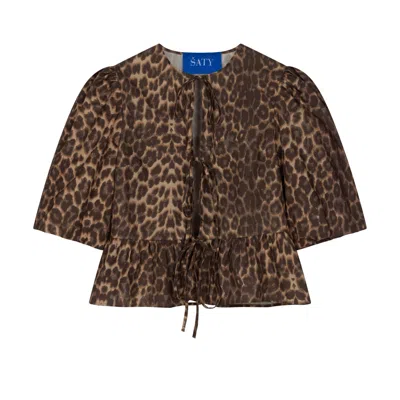 Saty Women's Brown Animal Print Crimson Peplum Tie Blouse – Organic Cotton