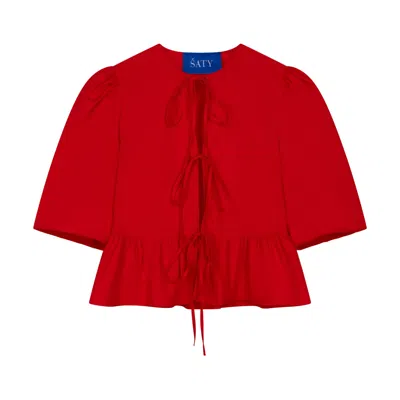 Saty Women's Red Crimson Peplum Tie Blouse – Organic Cotton