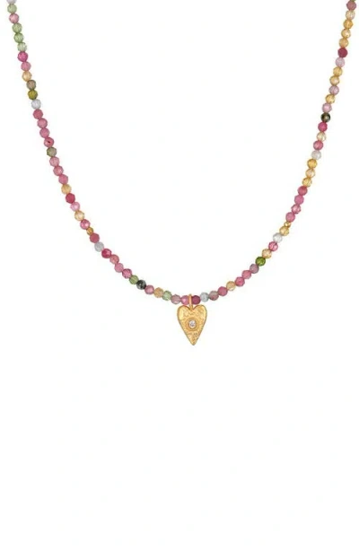 Satya Jewelry Aligned With Love Pink Tourmaline Heart Choker Necklace In Brown