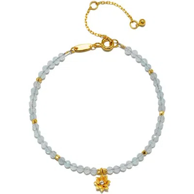 Satya Jewelry Aquamarine Lotus March Birthstone Bracelet In Blue