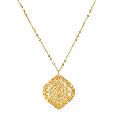Satya Jewelry Awaken Awareness Lotus White Topaz Necklace In Gold