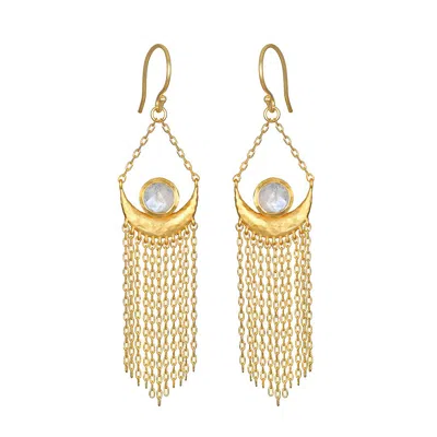 Satya Jewelry Cascade Of Starlight Moonstone Fringe Drop Earrings In Gold