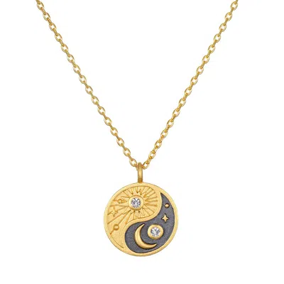 Satya Jewelry Celestial Balance Yin Yang White Topaz Necklace In Gold