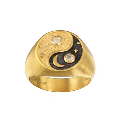 Satya Jewelry Celestial Balance Yin Yang White Topaz Ring In Gold