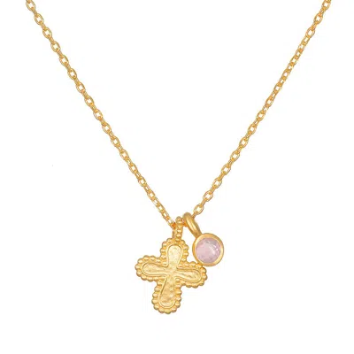 Satya Jewelry Compassionate Faith Rose Quartz Cross Necklace In Gold