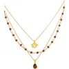 Satya Jewelry Embrace Change Garnet Lotus Triple Necklace In Brown