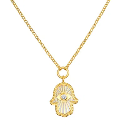 Satya Jewelry Gaining Clarity White Topaz Hamsa Reversible Necklace In Gold