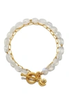 Satya Jewelry Goddess Wisdom Moonstone Beaded And Chain Toggle Bracelet In Gold
