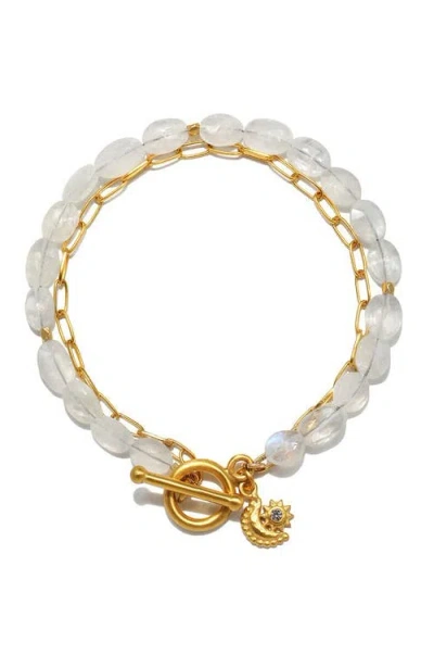 Satya Jewelry Goddess Wisdom Moonstone Beaded And Chain Toggle Bracelet In Gold