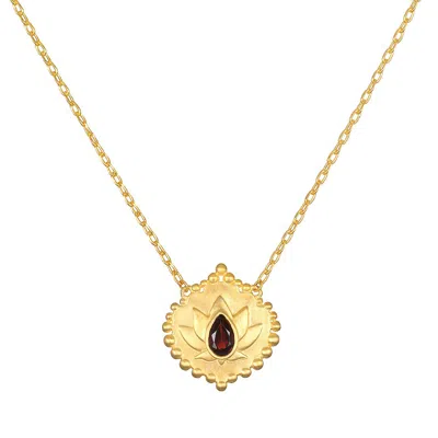 Satya Jewelry Grounded In Strength Garnet Lotus Necklace In Gold