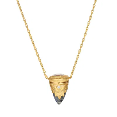 Satya Jewelry Guiding Spirit Labradorite Feather Locket Necklace In Gold