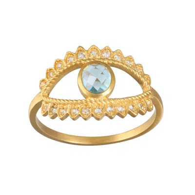 Satya Jewelry Keeper Of Positivity Eye Blue Topaz Ring In Gold