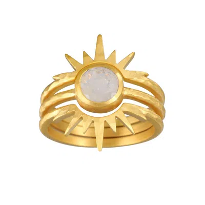 Satya Jewelry Light Seeker Moonstone Starburst Nested Ring Set In Gold