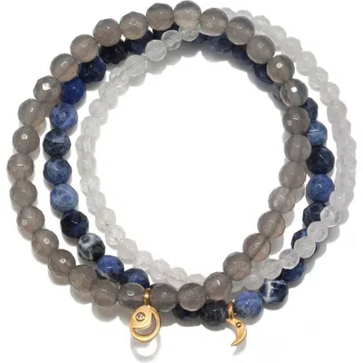 Satya Jewelry Peace & Protection Moon Gemstone Bracelet Set In Multi