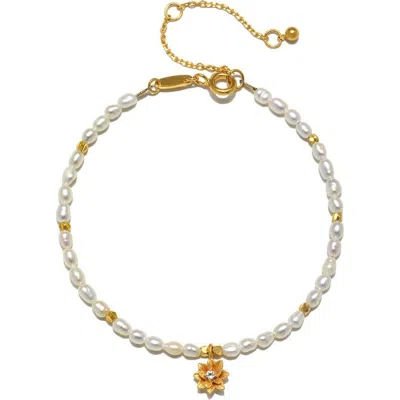 Satya Jewelry Pearl Lotus June Birthstone Bracelet In White