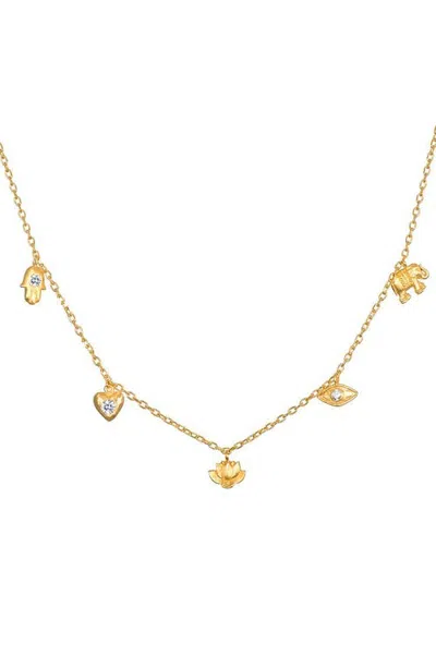 Satya Jewelry Sacred Symbols White Topaz Charm Choker Necklace In Gold