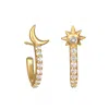 Satya Jewelry Scattered Stardust Celestial Moon And Star Pavé Hoop Earrings In Gold