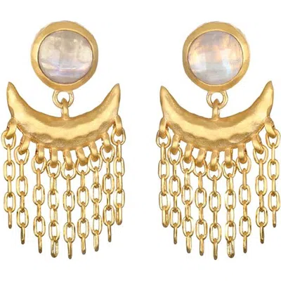 Satya Jewelry Scattering Stardust Moonstone Fringe Stud Drop Earrings In Gold