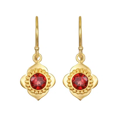 Satya Jewelry Strong Heart Garnet Drop Earrings In Gold