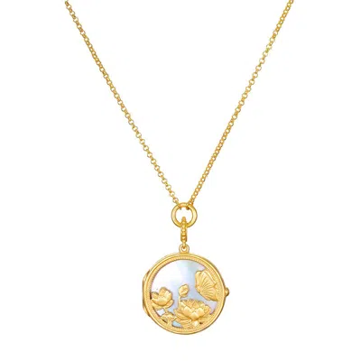 Satya Jewelry Take Flight Butterfly Pearl Locket Necklace In Gold