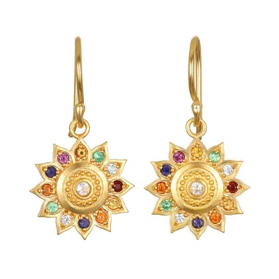 Satya Jewelry Vibrant Self Multi Stone Lotus Earrings In Gold