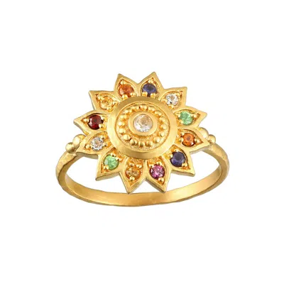 Satya Jewelry Vibrant Self Multi Stone Lotus Ring In Gold