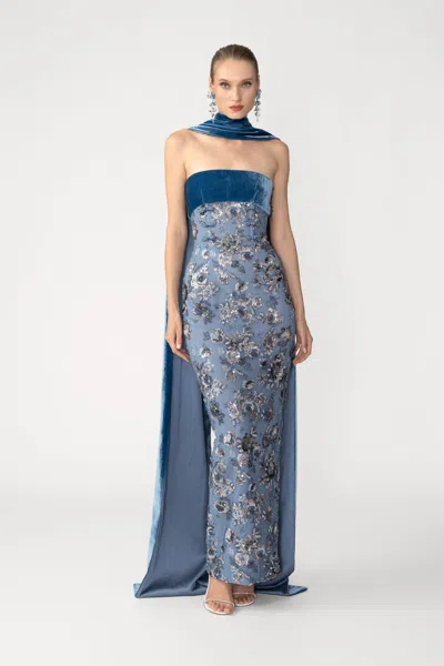 Sau Lee Adrian Embroidered Gown In Blue