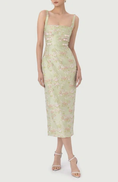 Sau Lee Alice Floral Brocade Bow Detail Cocktail Dress In Gold