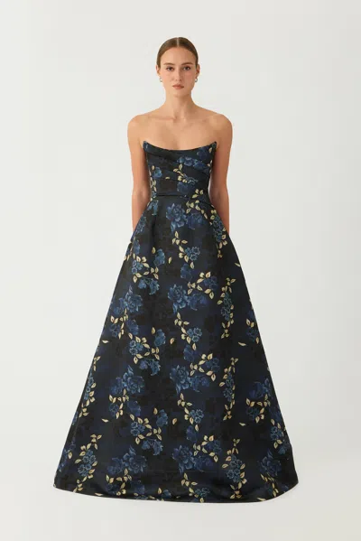 Sau Lee Anika Satin Gown In Midnight Blue