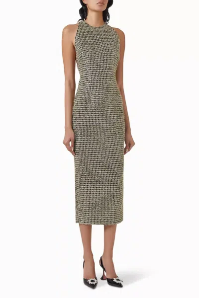 Sau Lee Anthea Tweed Midi Dress In Black In Gray