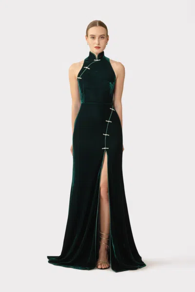 Sau Lee Ariana Velvet Gown In Green