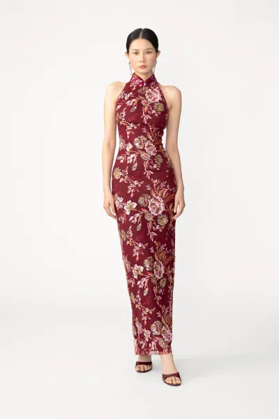 Sau Lee Audra Embroidered Maxi Dress In Red