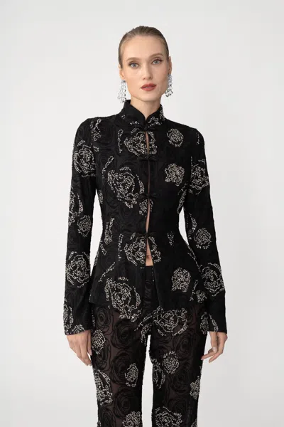 Sau Lee Azalea Embroidered Top In Black