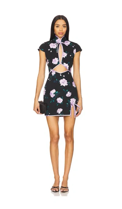 Sau Lee Betsy Dress In 黑底碎花