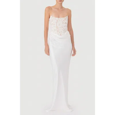Sau Lee Blair Lace Bodice Strapless Gown In White