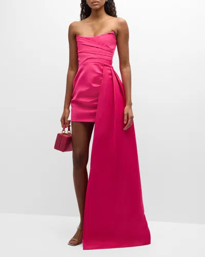 Sau Lee Brenda Satin Strapless Detachable-train Mini Dress In Pink Overflow