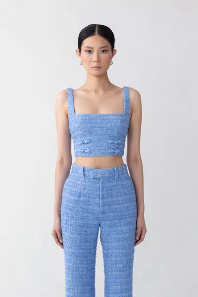 Sau Lee Bridgette Tweed Top In Cornflower Blue