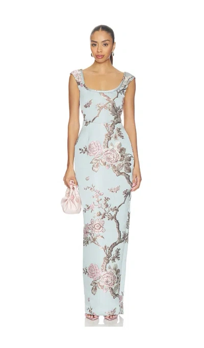 Sau Lee Brooke Brocade Gown In Blue