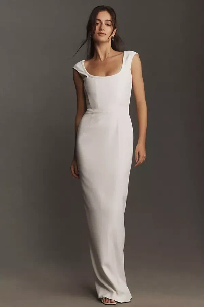 Sau Lee Brooke Cap-sleeve Scoop-neck Crepe Maxi Dress In White