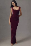 Sau Lee Brooke Cap-sleeve Scoop-neck Velvet Maxi Dress In Red