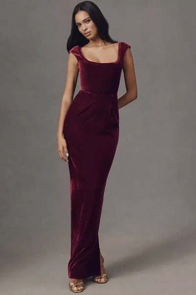 Sau Lee Brooke Cap-sleeve Scoop-neck Velvet Maxi Dress In Red