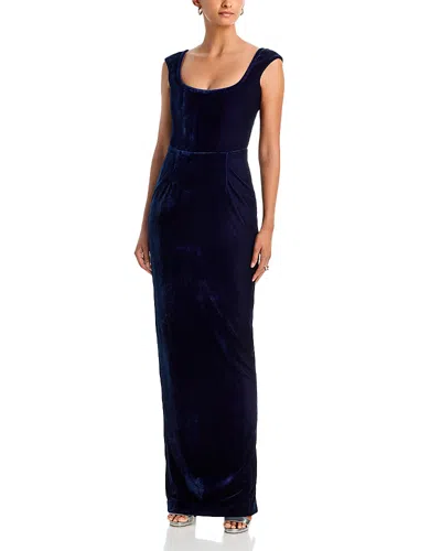 Sau Lee Brooke Velvet Bodycon Scoop Neck Gown In Blue